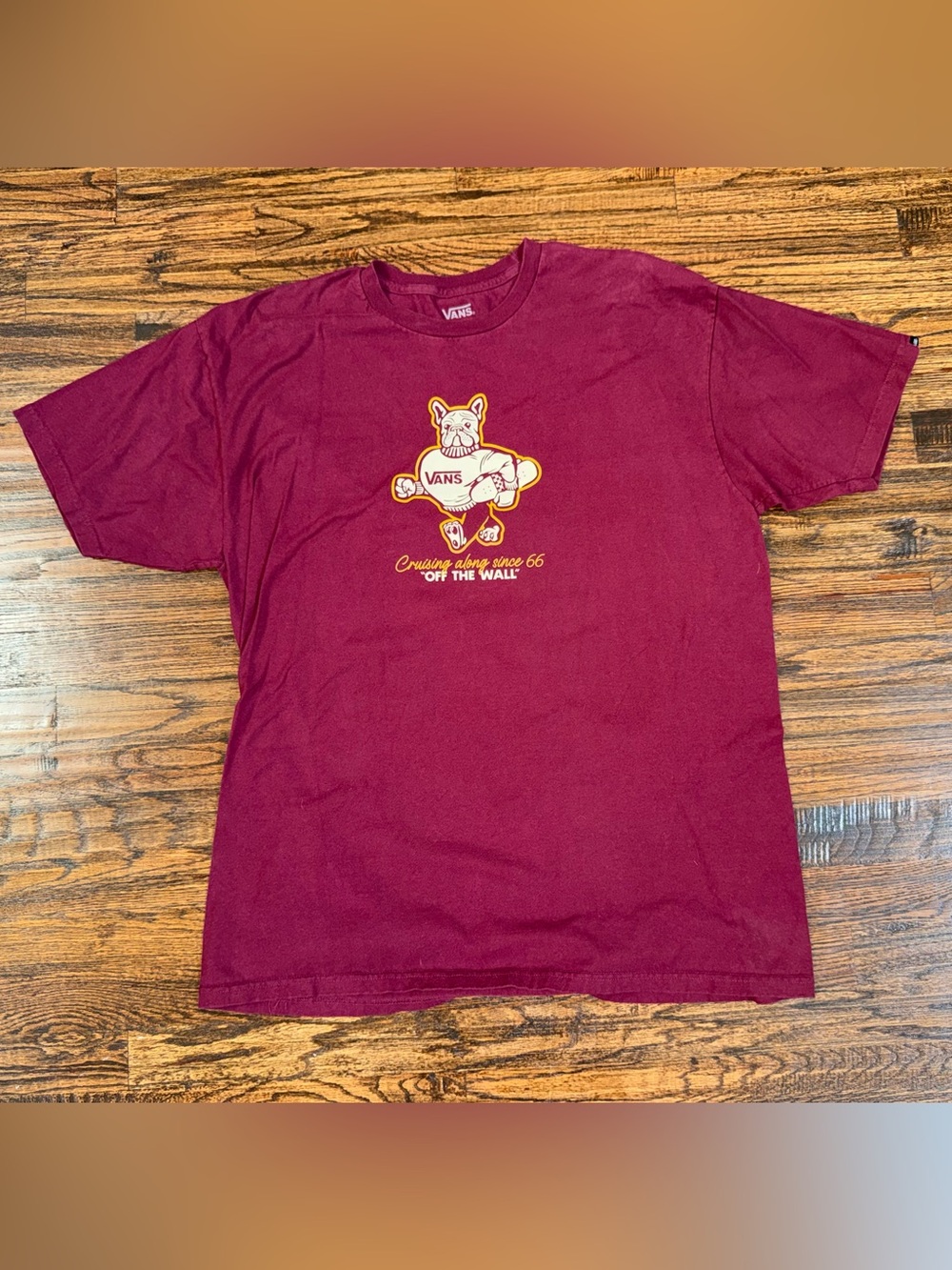 Vintage Vans Collegiate French Bulldog Graphic T-Shirt Maroon Frenchie Sz XL